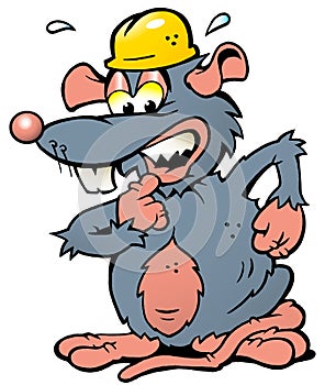 Illustration of an scared Rat with yellow Helmet