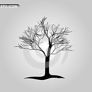 An illustration of a scary bare black tree silhouette