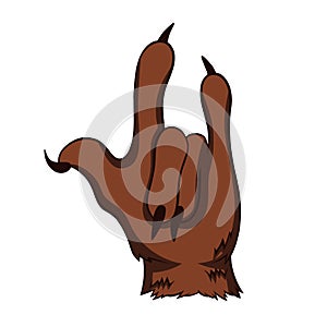 An illustration of a scary monster or animal with rock on hand sign.