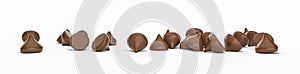 Illustration of scattered chocolate chips and morsels on white background