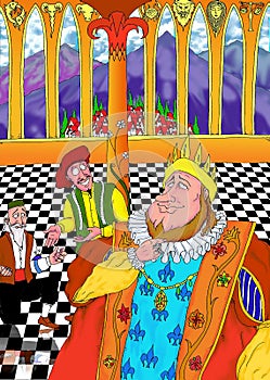 Illustration of a scene from the story The Emperor`s New Clothes photo