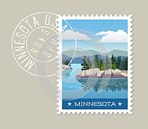 Illustration of scenic lake and forest in Minnesota