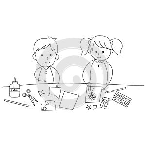 Illustration of school children enjoy crafting together, creative activities