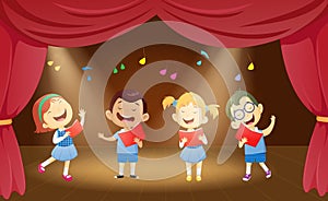 Illustration of school children singing on the stage