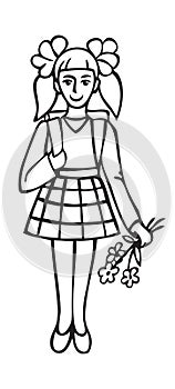 Illustration schoolgirl with flowers