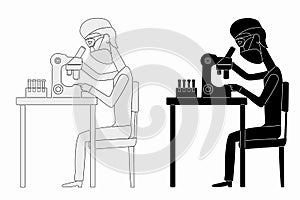 Illustration of a scientist with microscope  , vector draw