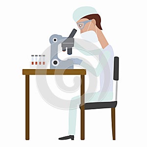 Illustration of a scientist with microscope  , vector draw