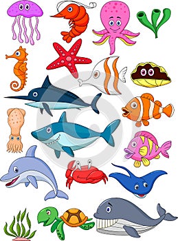 Sea life cartoon set photo