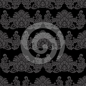 Illustration of seamless abstract pattern. Floral motif black