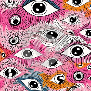illustration seamless eye modern pink blue design doodle abstract background pattern. Generative AI.