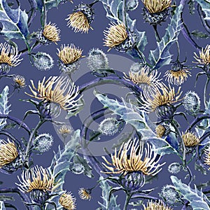Illustration seamless pattern,bursting flowers of burdock