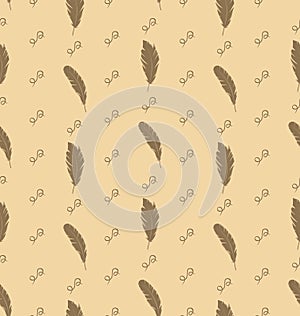 Illustration Seamless Pattern of Feathers with Ornate Elements