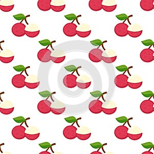 Illustration Seamless pattern Flat Lychee isolated on white background , fruit patterns texture fabric , wallpaper minimal style