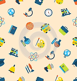 Illustration Seamless Pattern with Icons of Education Subjects