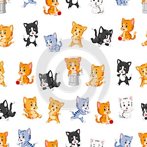 Seamless pattern with various cute cats