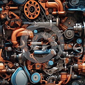 An illustration of a seamless tile pattern inside the mechanical engine.
