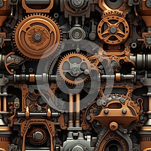 An illustration of a seamless tile pattern inside the mechanical engine.