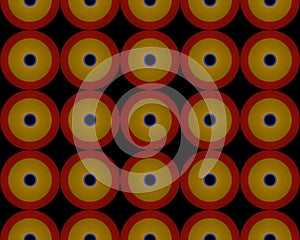 Illustration of a seamless tile pattern with red and yellow circles on a black background