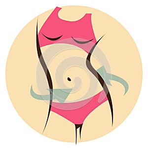 Illustration of a seductive torso athletic fit figure of a female body in a pink bikini underwear