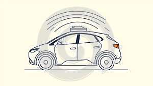 Illustration of Self-driving Car with Sensor Technology Communicating Signals photo
