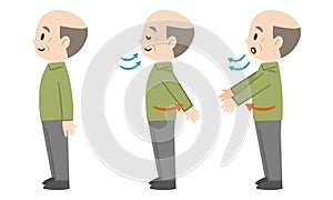 Illustration of a senior man exercising to loosen the shoulder blades