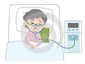 Illustration of a senior woman doing oxygen therapy