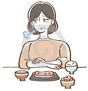 Illustration of a senior woman with no appetite