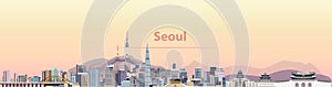 Vector illustration of Seoul city skyline at sunrise photo
