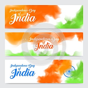 Illustration of set of banner and header for colorful India. Indian Independence Day concept background with Ashoka