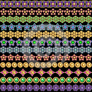 set of beads of multi-colored brush borders for design