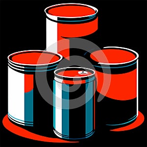 Illustration of a set of cans of paint on a black background generative AI