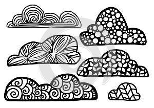 Illustration set with cartoon clouds in doodle style