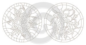 Illustration with Set contour illustrations of roses and lilies
