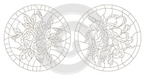 Illustration with Set contour illustrations of roses and lilies photo