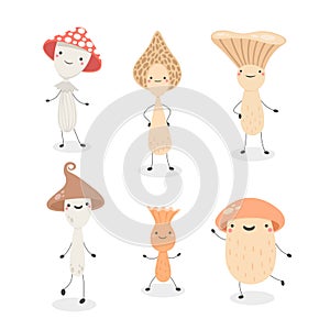 Illustration set of different cute mushrooms