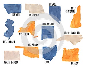 Illustration set of different USA states on white background