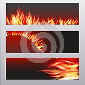 Illustration of set of fire flame banner