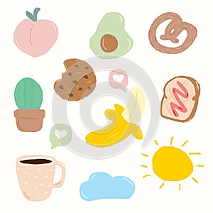 Illustration set of fruit and bread