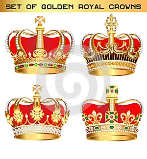 Illustration set  golden royal crowns on white background