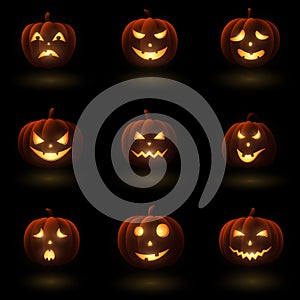 Set of Halloween pumpkins with different faces