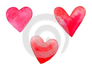 Set hearts watercolor day Valentine`s Day greeting card congratulation invitation