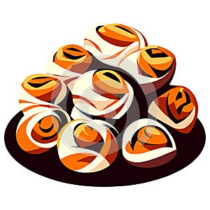 Illustration of a set of japanese sushi on a white background Generative AI