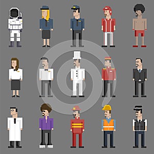 Illustration set of men and professions pixel art design