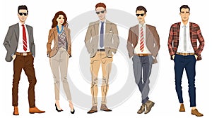 illustration of a set of men and women in casual clothes.