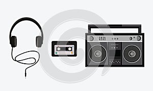 Illustration of a set of music listeners and equipment