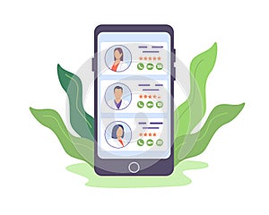 Illustration of set physician questionnaires with reviews and evaluations