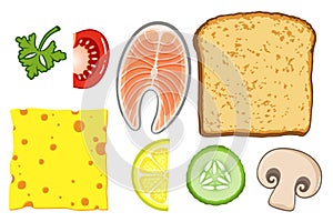 Illustration of a set of products for making sandwiches