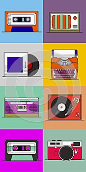 Illustration set of retro entertainment stuff vector