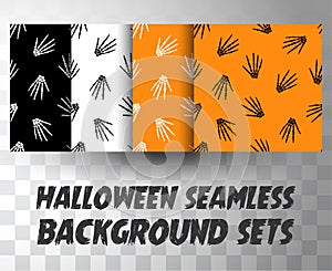Set of seamless pattern human skeleton hand with different colour background