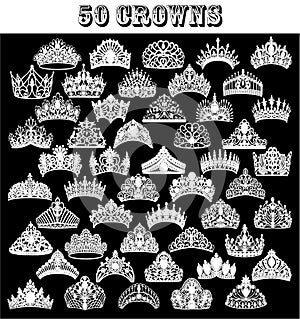 set of silhouettes of ancient crowns, tiaras, tiara